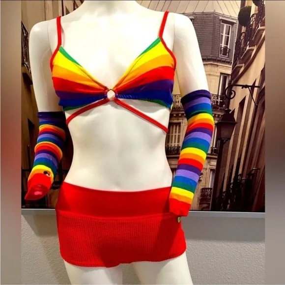 Rave Festival Rainbow Striped Women's Swim Set - Picture 5 of 16